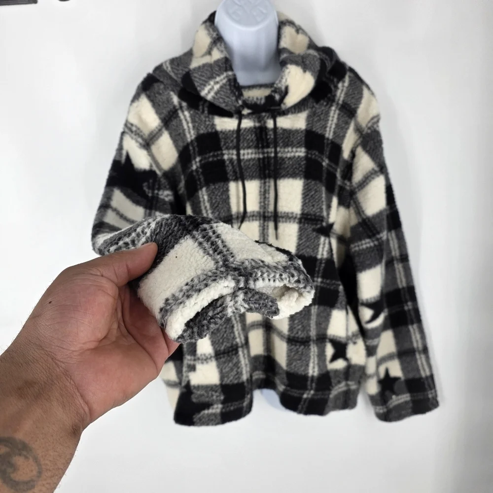 Marissa Olivia Star Plaid Sherpa Fleece Pullover Women's XL Buffalo Check Funnel